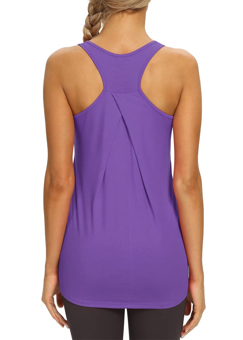 Mippo Workout Tank Tops for Women Yoga Tennis Shirts Athletic Tops Running Clothes High Neck Racerback Tanks Violet M - Image 1
